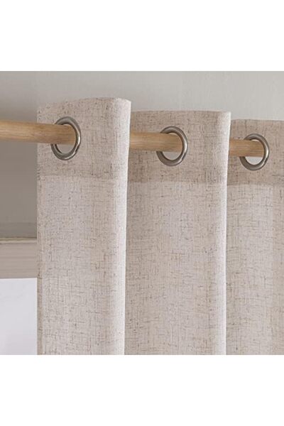 MIULEE Eyelet curtain with linen look, set of 2 pieces, latte color, 200x245 cm