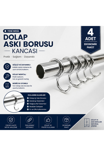 KarapolatYapı Dolap Askı Boru Kancası Dokuz Kanca 25mm