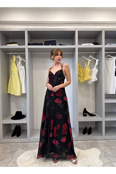 FLOWERİNG Women's Black Tulle Dress with Piping Details