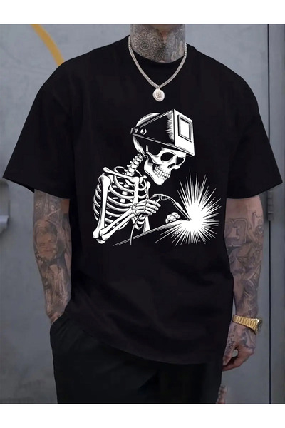 Soft Luxe Men's themed T-shirts featuring welder and equipment designs.