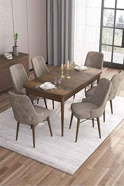 Bella Seria Eros 80x132 Masă de dining extensibilă cu model baroc din lemn, c...