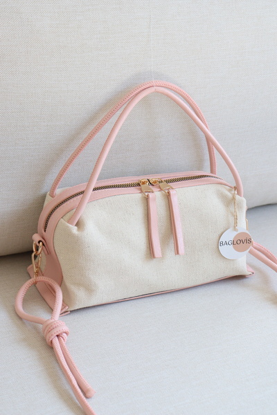 BAGLOVİS Women's Canvas Handbag Linen Fabric Leather Detailed Stylish Daily S...