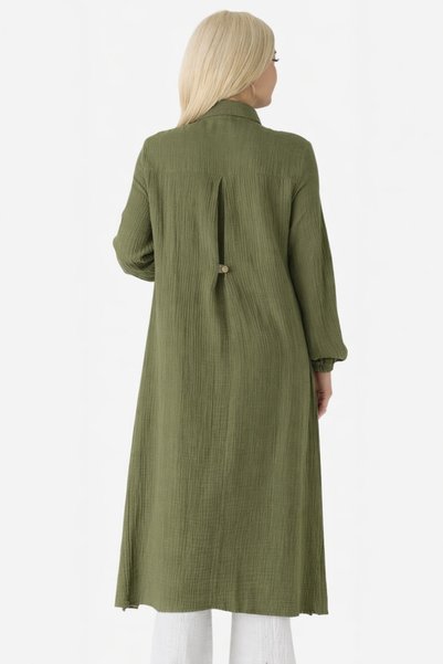 Fashion Showcase Muslin Fabric 100% Natural Cotton Long Nergis Tunic Hijab Khaki