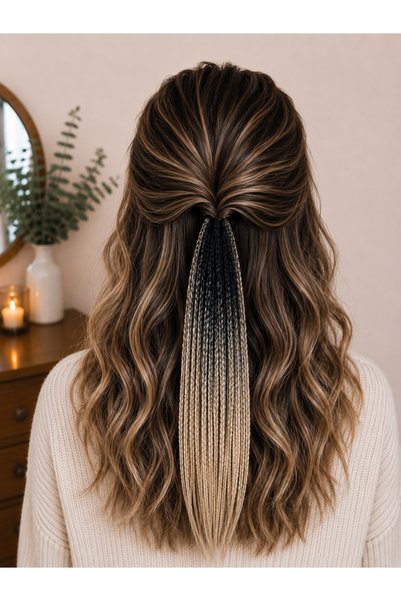 YASEMİN KAPLAN Black and Yellow Ombre Braided Hair Clip – Modern Boho Hair Accessory
