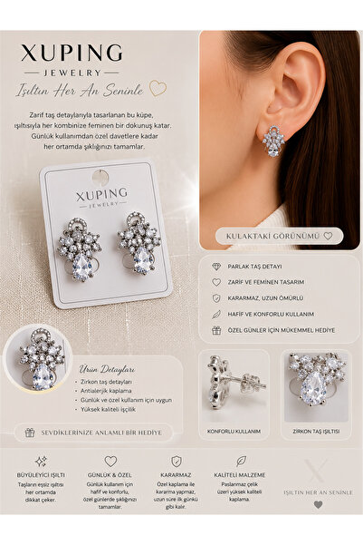xUPING BURCU JEWELRY Işıltı Damla Taş Küpe