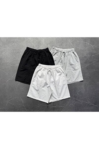 Minharir Set de 3 pantaloni scurți din in brut pentru bărbați