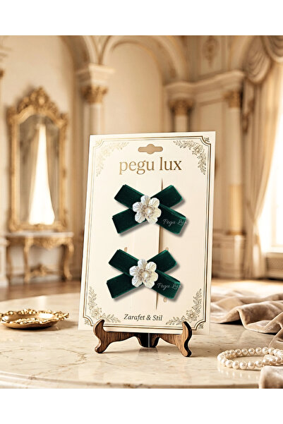 pegu baby collection Set de 2 agrafe de păr din catifea verde smarald, mici, ...
