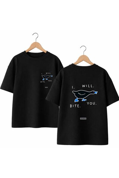 playwear I Will Bite You Back and Front Chest Printed 100% Cotton Oversize Lo...