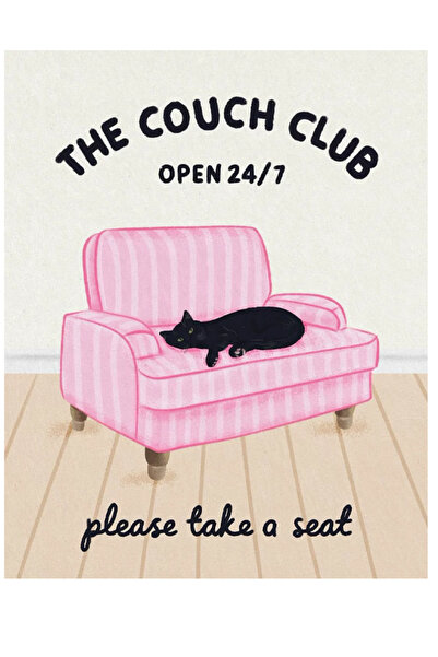 Taranist Poster - The Couch Club Pink Sofa Cat - Retro 24/7 Club Art