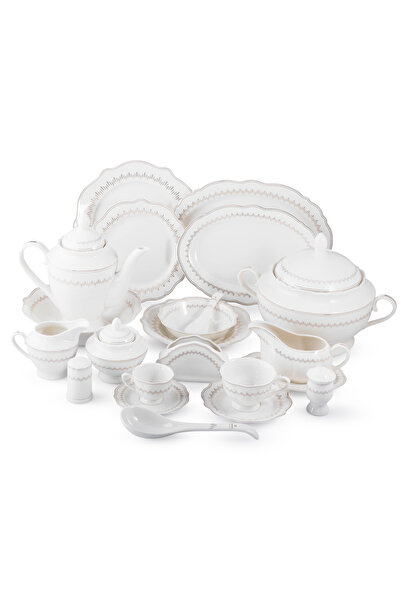ABAREEK 72Pcs Luxury White Gold Rimmed Porcelain Dinnerware Set for 6 People