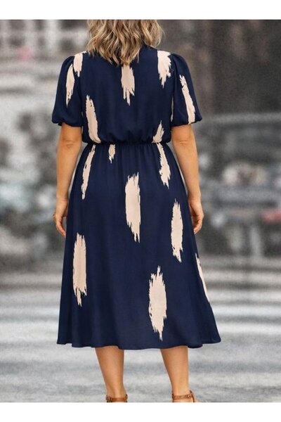 Wear Up Γυναικείο κοντομάνικο φόρεμα μίντι με ημι-ζιβάγκο και τσέπες