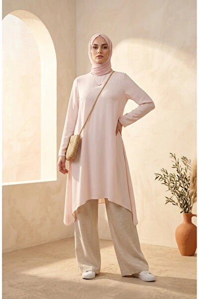 sefamerve Crepe Fabric Casual Tunic 1011-10 Beige
