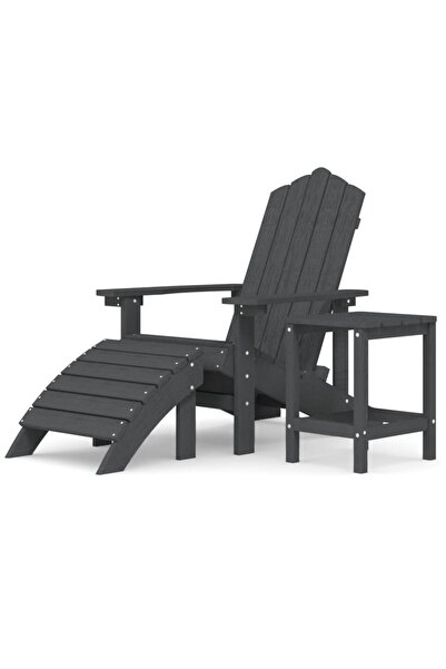 vidaxl Scaun de grădină Adirondack cu masă și taburet, antracit, HDPE