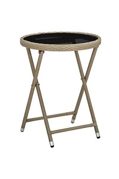 vidaxl Tea table, beige, 60 cm, polyrattan and tempered glass