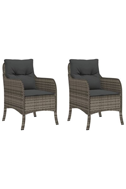 vidaxl Garden chairs with cushions, 2 pcs., grey, polyrattan