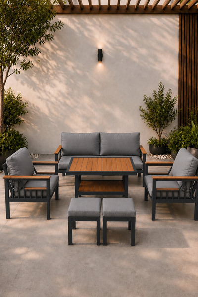 Rovena AREL Balkon Takımı Antrasit Cappuccino Bahçe Takımı 5+1 (Masa 70x110 2...
