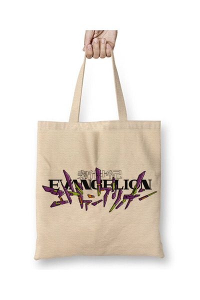 Toyaso Evangelion Eva 01 Logo White Tote Bag Long Handle Shopping Bag Beach Bag