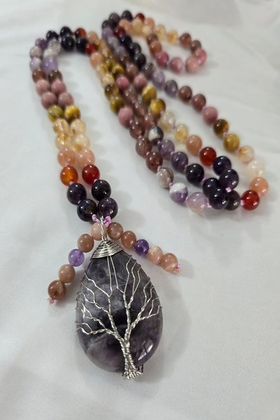 c-bhadu naturel Certified Amethyst Pointed 108-Stringed Natural Stone Necklac...