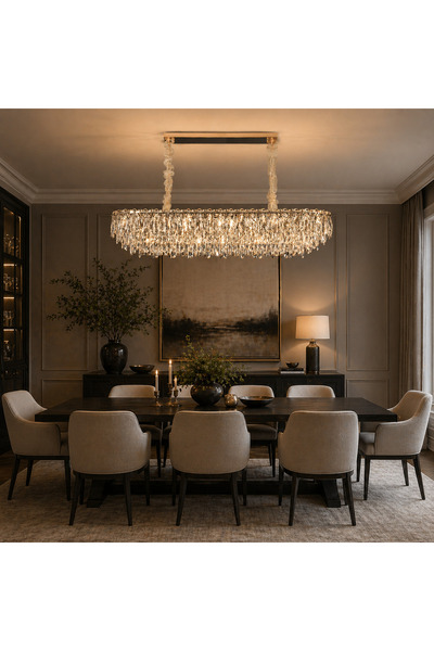 Alessandro DESIGN Candelabru Cristal ORION 19xE14, Auriu, Inaltime Reglabila,...