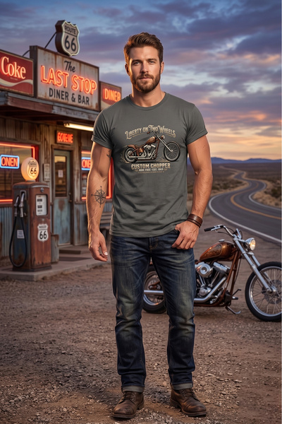 WİDİ Tricou unisex din bumbac imprimat cu ilustrație retro cu motociclete