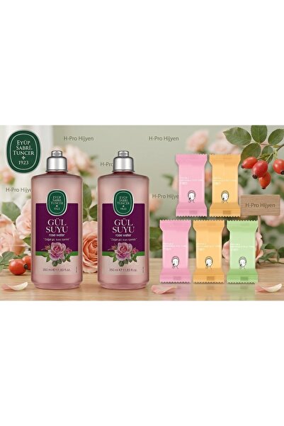 Eyüp Sabri Tuncer İkili Gül Suyu 350 ml Seti + 5 Adet Compressed Face Towel H...