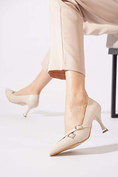 Moda Pie Mesferte Double Buckle Cross Band Women's Stiletto Ten Skin