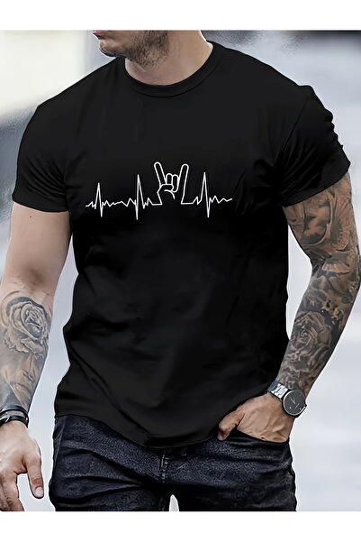 yiou trendy clothing تي شيرت رجالي بتصميم إشارة اليد على شكل روك