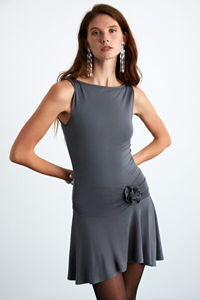 ETHIQUET Riccy women's viscose lycra bodycon asymmetrical wide hem dress with...