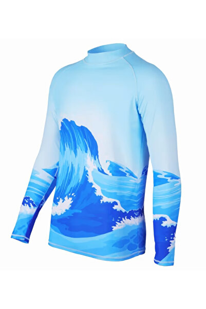 OEM Breathable men's swim shirt, slim fit, UV protection, blue L
