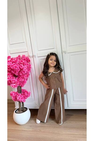 RÜYA KİDS Girl's linen summer outfit set - 2 piece top and bottom