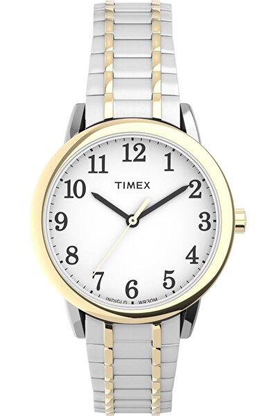 Timex ساعة يد نسائية أنالوج مقاس 30 ملم من إيزي ريدر مع سوار ذهبي قابل للتمدد