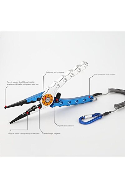 FISHINGBOX MAKE FISHING BETTER Clește de pescuit multifuncțional din aluminiu 20 cm – Tăietor de sârmă, Extractor de cârlige, Deschizător de inele despicate, Rezistent la apă sărată