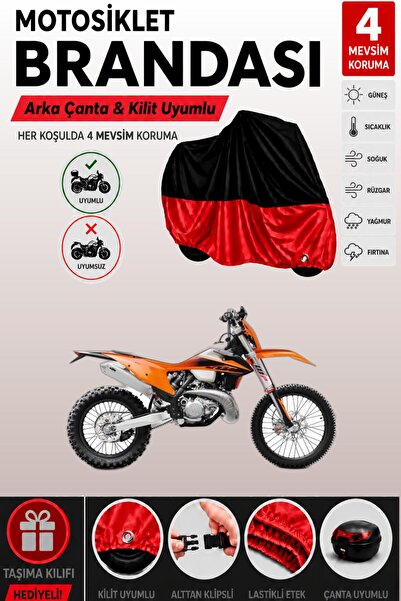 Cemku Double Black Top - Red Bottom, Rear Bag Compatible Ktm 300 Exc Motorcyc...