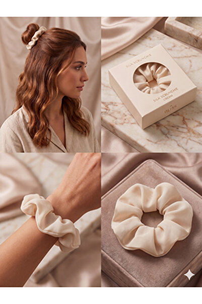 Aselaksesuarr İpeksi Saten Dokulu Düz Renk Kumaş Scrunchie Lastik Toka Farklı...