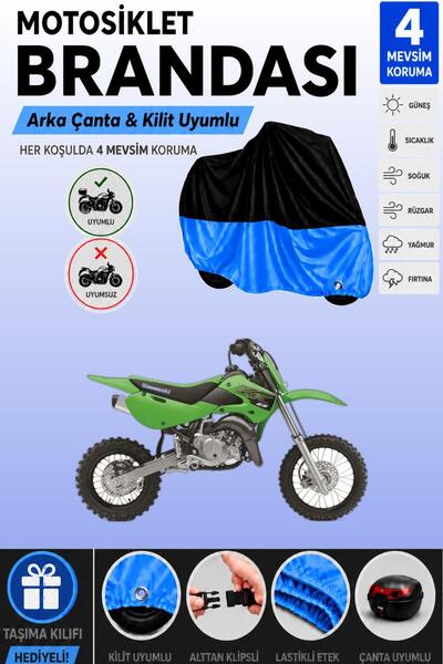 Cemku Double Black Top - Blue Bottom, Rear Bag Compatible Kawasaki Kx 65 Moto...