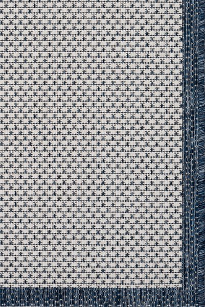 Koza Halı Fresco Ecru Navy Blue Washable Nordic Bordered Bath Mat 50 X 80 23745P