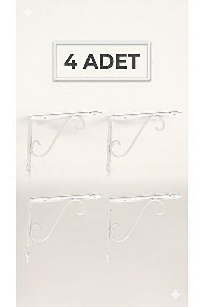 RafAks 13X19 CM BEYAZ FERFORJE RAF ALTI - RAF TUTUCU - METAL - 4 ADET - Ahşap...