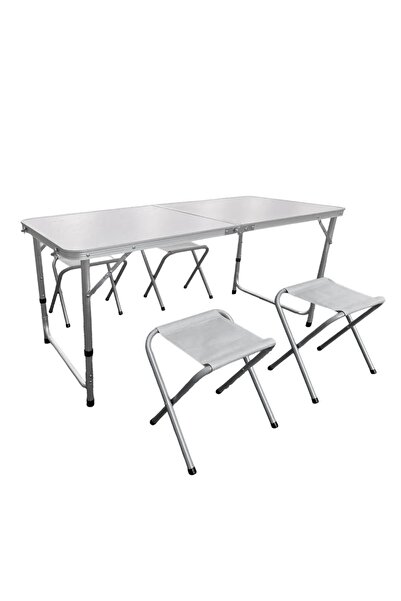Kiwari Set mobilier camping, Masă 120x60 x 54-70 cm, 4 Scaune 35 x 32 x 27.5 ...