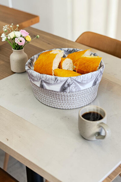 KAAN HOME Hygienic Lined Silver Gray Wicker-Look Decorative Bread Basket Natu...