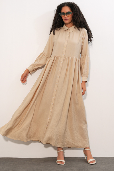 Bigdart Women's Buttoned Long Hijab Dress 2591 - Beige
