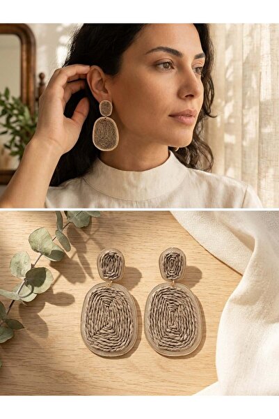 Retrobird Aura Metal Framed Wicker Earrings for Women Mink