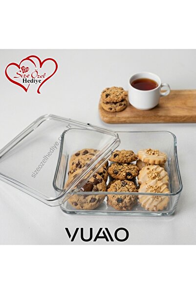VUAO Square Lid Glass Storage Container Snack Bowl and Candy Bowl 20.5X16 cm