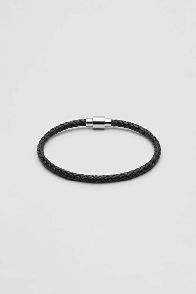 ablukaonline Unisex Thin Knitted Leather Bracelet Black
