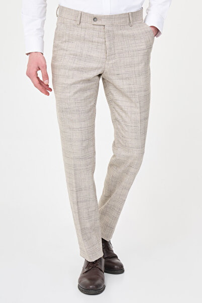 Mcr Plaid Slim Fit Classic Men's Trousers Brown - 38371.26Y