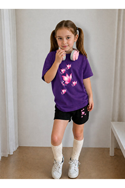 LORVEX Girl's T-Shirt and Shorts Set, Printed Cotton, Summer Casual Fit Combi...