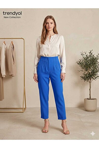 HALEY Women's High-Waisted Pleated Tapered Fabric Trousers
