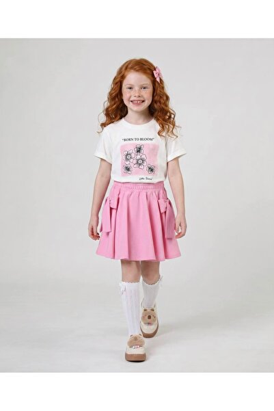 LOCO LOCO Limi̇ Girl's Soft Texture Flexible Shorts Skirt T-Shirt 2-Piece Set