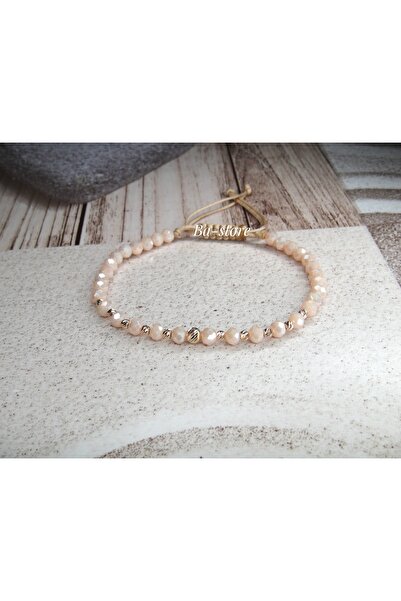 BASTORE Bratara reglabila cu bile din aur 14k si cristale crem