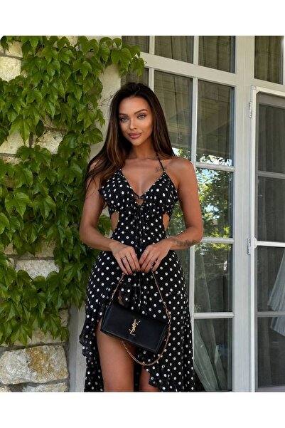Miss Beyoğlu Women's Ruffled Polka Dot Maxi Dress