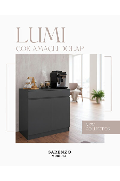 Sarenzo Lumi Çok Amaçlı Dolap Mutfak Dolabı Kahve Köşesi (Antrasit)